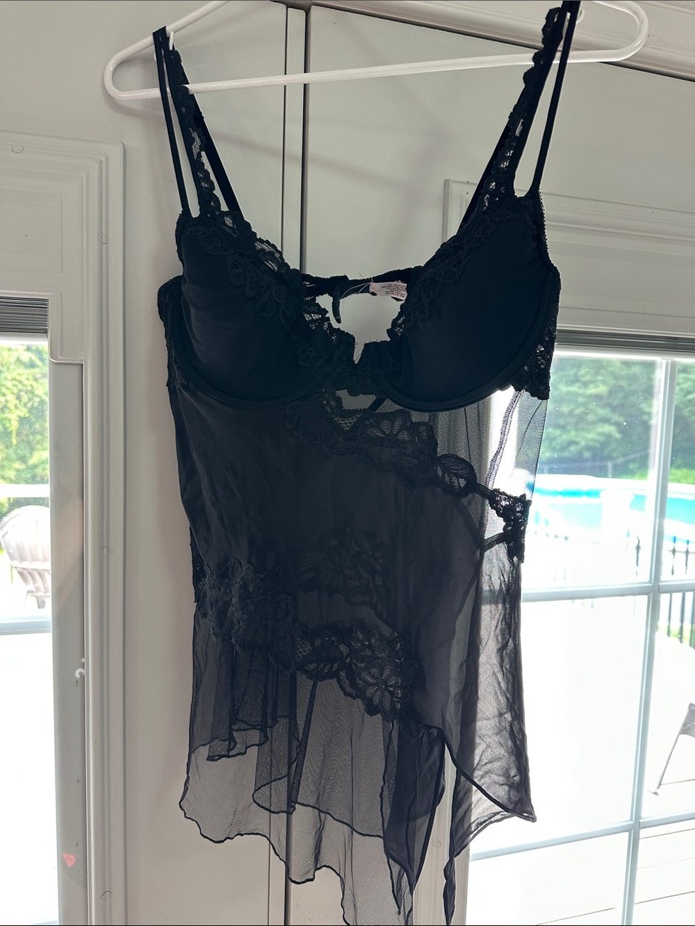 Victoria’s Secret vintage Black Lace Mesh Chemise Slip underwire 36D